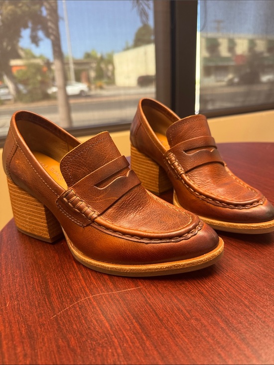 Kork-Ease Shoes - Kork-Ease Women's Cognac Leather Penny Loafers with Stacked Block Heel